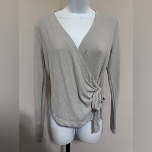 LOFT Light Gray Wrap Blouse